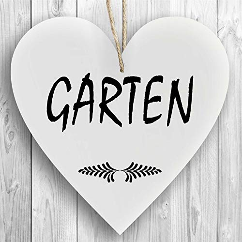 Herzschild Holzherz Holzschild 16 x 16 cm Garten weiß Dekoschild Wandschild Schild Holz Gartenschild