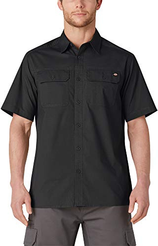 Dickies Kortärmad ripstop-arbetsskjorta för män, kortärmad ripstop-arbetströja, Svart, XXL