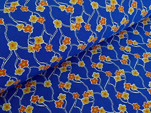 Softshell Blumenranken Blau Stoff Meterware Regenstoff