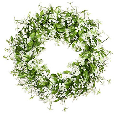 Künstlicher Kranz mit Blumen und Blätter,Dekorativer Wandkranz Türkranz Eukalyptus Künstlich Kunstpflanzen Pflanzengirlande Deko Frühling für Hochzeit Haustür Fenster Kamin Wanddekoration,Gypsophila