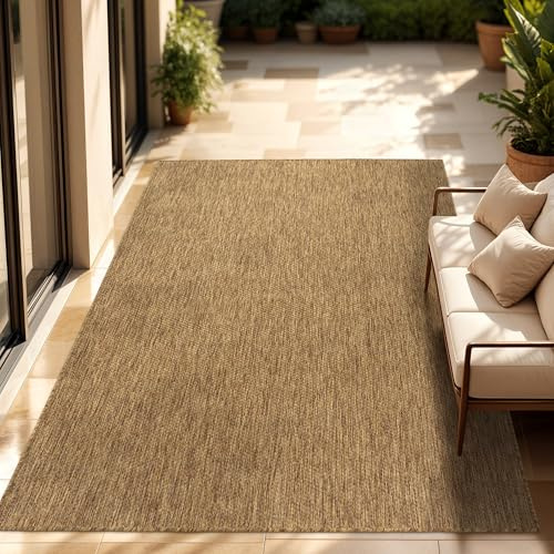 Paco Home Outdoor Teppich, Wetterfest Pflegeleicht Küchenteppich Ideal für Terrasse Balkon Garten, Flachgewebe Sisaloptik Modern Einfarbig meliert, 300x400 cm Rechteckig, Coffee