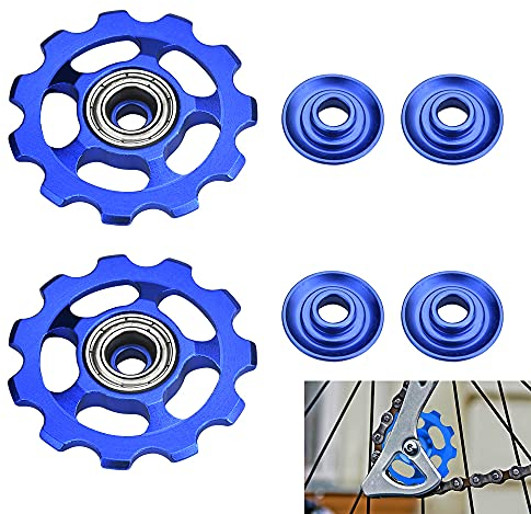 STCRERAG 2 Stück Fahrrad Riemenscheibe Schaltwerk Aluminiumlegierung Schaltröllchen Fahrrad Führungsrolle Hinteren Schalträdchen Blau Schaltrollen für Schaltungsrädchen 11 zähne Rennrad Mountainbike
