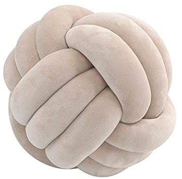Icegrey Knot Ball Pillow Plush Throw Pillow Home Decorative Handmade Round Cushion for Bedroom Sofa Couch Living Room Baby Room, Light Khaki, 20×20cm