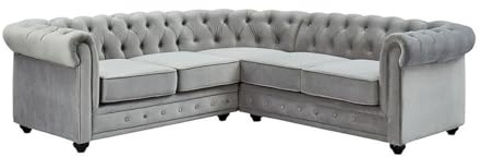 Vente-unique - Canapé d'angle en Velours Chesterfield - Gris Clair
