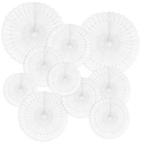 Himeland 10 Piezas Abanicos de Papel Plegables Flores Decoracion, Comunion, Abanicos de Boda Decoración para Fiestas, Mesa Dulce, Ceremonia de Boda, Cumpleaños, Festividades-Blanco