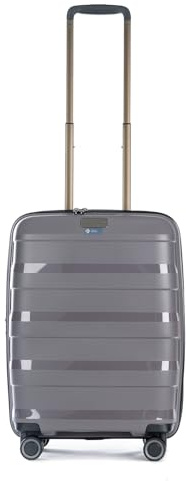 Stratic Straw + Hartschalen-Koffer Trolley Handgepäck Koffer klein Reisekoffer, nachhaltig, 4 Rollen, erweiterbar, TSA-Schloss (Größe S, dunkel grau)