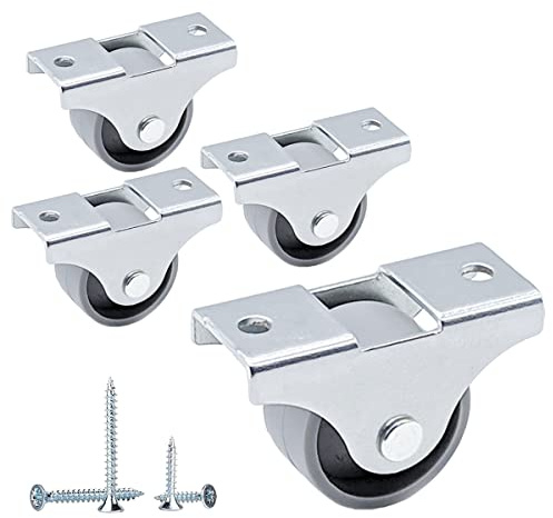 SKIR'CO Lot de 4 petites roulettes de 25 mm pour meubles - En plastique gris - Non pivotantes - Roulettes fixes, unidirectionnelles, vis incluses