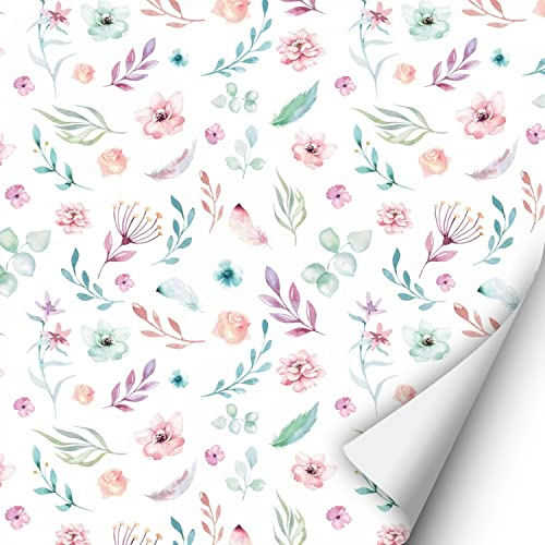 2 x 0,9 m Selbstklebende Folie - Blumen Pastell (16,66 €/qm) Klebefolie Dekorfolie Möbelfolie Junge Mädchen und Erwachsene rosa lila Mint grün Kinderzimmer Dekoaufkleber für Glatte Oberflächen
