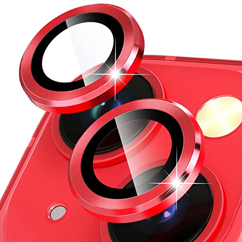 CloudValley Camera Lens Protector for iPhone 14 (6.1 inch) and iPhone 14 Plus (6.7 inch), 9H Tempered Glass Metal Ring Camera Cover Film [Case Friendly Anti-Scratch High Definition], Red