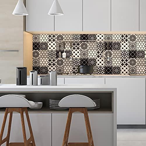 Ambiance Sticker Revestimientos Autoadhesivos para Cocina y Baño Classique Nuance Noir et Blanc - 9 Vinilo Azulejos de 10 x 10 cm