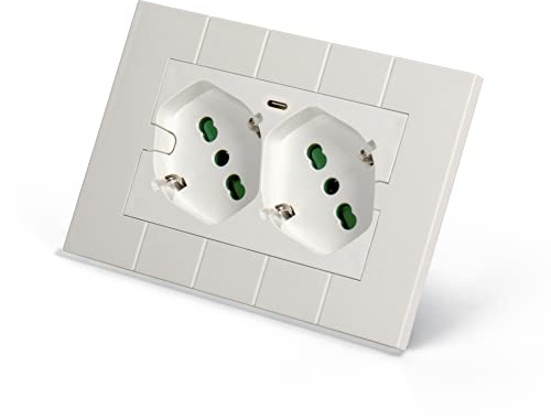 FANTON 421000-59 Multipresa universale da incasso OPERA/LNW doppia presa bipasso italo/tedesca 2P+T 16A 1 presa USB-C 5V 3A precablata per scatola a 3 moduli + adattatore USB C/A