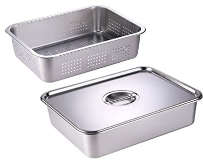 GRFELI Set di contenitori in acciaio inox, con coperchi, adatti al congelatore, forni, piani cottura, lavastoviglie (36 × 27 × 10 cm, 7 litri