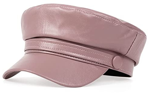 tcax Baskenmütze Damen Einfarbige Leder-Militärmützen Baskenmütze Damen Klassischer Retro Ballonhut Outdoor-Sonnenhüte, Rosa, Einheitsgröße