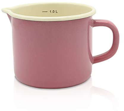 Krüger Emaille Milchtopf Rosa Ø 12 cm (1,0 L) | Induktion | Mit Ausguss | PFAS-frei | Literskala | Vollkontaktboden | Spülmaschinengeeignet | Schnitt- & kratzfeste Emaille