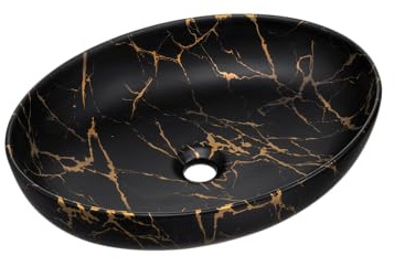 Lavabo da appoggio in ceramica nera marmorizzata, L 52 x 39,5 cm, gamma Mona