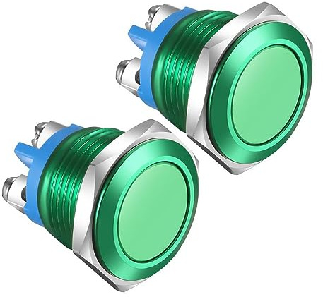 Gebildet 2pcs 16MM Interruttore a Pulsante Momentaneo IP65 Impermeabile Guscio in lega di Alluminio 3A/12V 24V 36 DC 110V 250VAC 1NO SPST Terminale a vite (guscio verde)