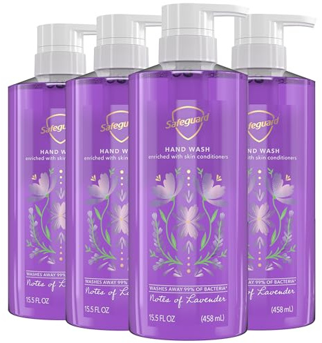 Safeguard Liquid Hand Soap, Micellar Deep Cleansing, Washes Away 99% Bacteria, Made with Natural Moisturizers, Enriched with Skin Conditioners, PH Balanced, Lavender Scent 15.5 oz (Pack of 4)