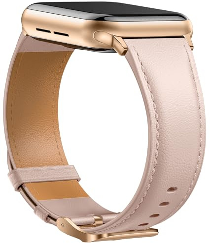 Laffav Bracelet en Cuir Compatible avec Bracelet Apple Watch 44mm 45mm 49mm 42mm Femme Homme, Remplacement en Cuir Véritable pour Apple Watch iWatch Series 8 7 6 5 4 3 2 1 SE Ultra,Rose