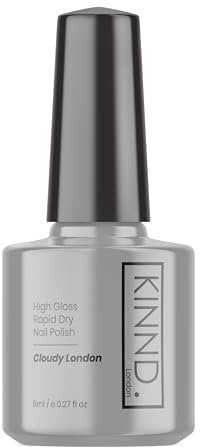Quick Dry Nail Polish | Cloudy London, 8ml | Grey Rapid Drying Nail Varnish | No UV/LED Required | 12 Free, Cruelty Free, Vegan, Made in UK
