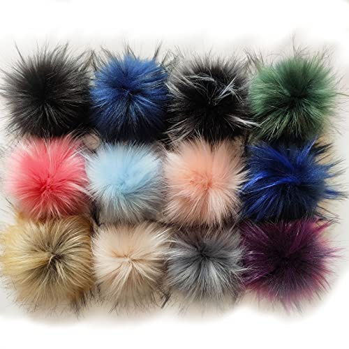 yeemeen Kunstfell Pompon, 12Pcs Fellbommel, Bommel für Mütze, Fellpompon mit Elastischem Gummiband für DIY Hüte, Taschen, Schals, Schuhe, Schlüsselanhänger, Basteln(8cm)
