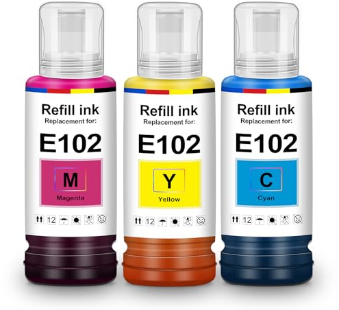 Kompatibel für Epson Tinte E102 Colour Multipack Druckerpatronen E102 Tinte | Kompatibel für Ecotank ET-4850 ET-3950 ET-2850 ET-3850 ET-4950 ET-4856 ET-2856 ET-15000 ET-2750 ET-2851 ET-4956