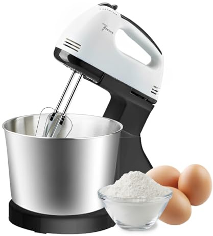Topyond Stand Mixer,Elektrischer Handrührgerät,120W Schnelle Wärmeableitung, 2 in 1 Mixer mit Rührschüssel, Kuchenmixer, Haushalts-Handmixer, EU Stecker, 220 V