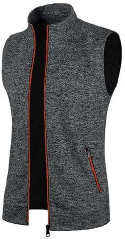 Didadihu Winterweste Herren : Ärmellos Weste Kurz Fleeceweste Arbeitsweste Stehkragen Softshell Winterweste Vest Sportweste Gefüttert Plüsch,Dunkelgrau,3Xl