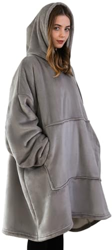 Good Nite Decke mit Ärmeln für Frauen und Männer Sherpa kuscheldecke Tragbare Decken Adult Cosy Sweater Tragbare Warm Decken Übergroßer hoodie mit Taschen Grau（98x100cm）