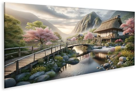 islandburner Tableau sur toile - Jardin japonais - Fleurs de cerisier - Hyper réaliste - Photos murales - Poster