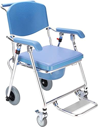 CAFIEDR Toilettenstuhl - Klappbarer Toilettenstuhl - Duschstuhl mit Rollen - Rollstuhl 4 in 1 gepolsterter Toilettensitz - mit abnehmbarem Topf und klappbarem Pedal - für ältere Behinderte B (A)