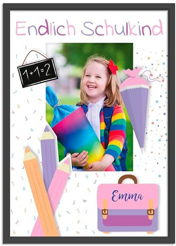 OWLBOOK® Einschulung Junge | Einschulung Mädchen | Einschulung Geschenk Jungen Mädchen | Fotogeschenke mit eigenem Foto personalisiert | Endlich Schulkind rosa | Papier