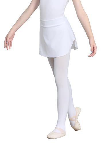 Dayrose Dance Skirts for Girls, Pull on Elastic Waist Girls Ballet Skirt, A-Line Side Split Toddler Dance Skirt White