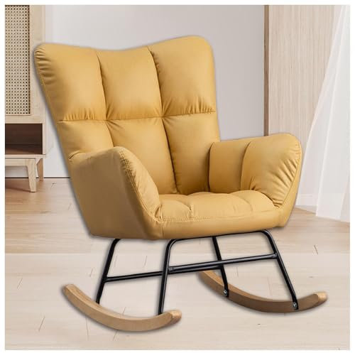 HJXBD888 Schaukelstühle mit Armlehnen und gepolsterter Stillstuhl Schaukelstuhl Stillsessel, Belastbarkeit bis 120 kg für Wohnzimmer/Schlafzimmer/Balkon,Yellow