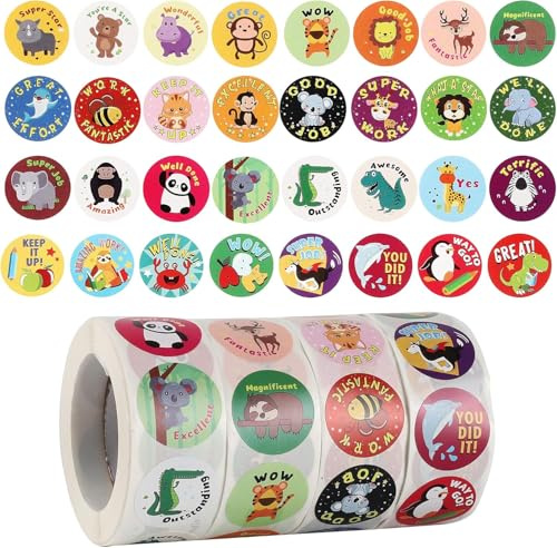 2000 Stück Belohnungssticker Motivationssticker Sticker für Kinder Belohnungsaufkleber Englisch 32 Süßer Tiere Aufkleber Lehrer Schule Grundschule Lehrerbedarf
