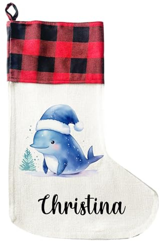 LIEBTASTISCH - Personalisierte Weihnachtssocken mit Tieren - 40cm x 30cm - Weihnachtsstrumpf zum Nikolaus oder Weihnachten - Namen - Geschenkbeutel - Nikolausstiefel zum Aufhängen (Delfin)