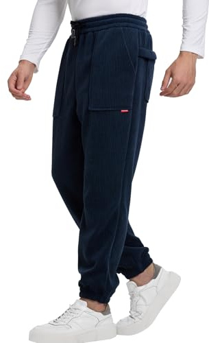 Misfuso Pantalon Homme en Velours Côtelé, Pantalon Cargo Homme Décontracté avec Cordon de Serrage, Pantalon Jogging Homme Taille élastique, Coupe Ample fuselée avec Poches Bleu Clair XXL