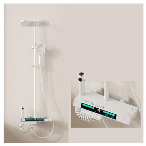GLYYR Colonna Doccia con Miscelatore Termostatico, Doccia Soffione Completo, Set Doccia con Soffione E Doccetta, Doccetta per Bidet, Kit Doccia a Parete, Doccione per Doccia Completo