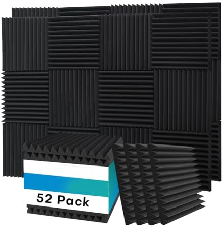 Wouueso 52 Pack Acoustic Foam Panels,1x12x12Inches Sound Proof Foam Panels for Walls, Acoustic Panels Sound Absorbing Black