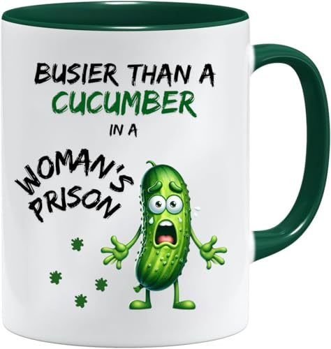 Funny Gifts for Men| Busier Than A Cucumber in a Woman's Prison Mug | Quirky Secret Santa Gifts | Hilarious Office Mug | Sarcasm Mug | Fathers Day | Gift for Work Colleagues (Green)