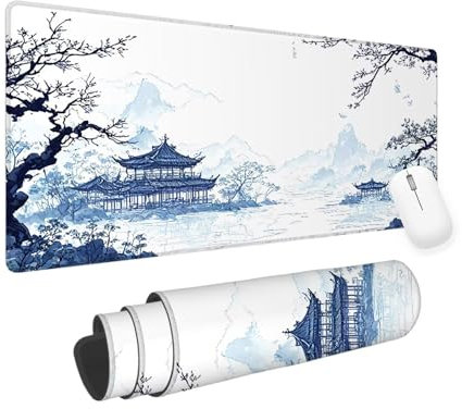 Blanco Alfombrilla Ratón Japón Alfombrilla Ratón XXL Gaming,Tapete Escritorio Ordenador 1200x600x3mm,Protector Escritorio Alfombrilla Antideslizante,Mouse Pad Compatible con Ratón Láser y Óptico yv-73