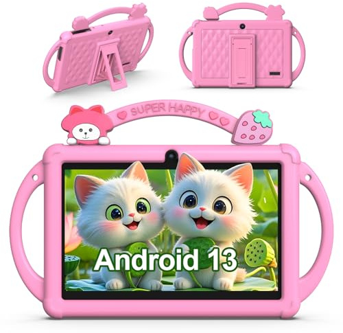 BAKEN Kids Tablet for Kids 7 Inch, Android 13 Tablets, 2GB RAM+32GB ROM (Expand to 1TB), Parental Control, Kids Software Pre-Installed, Dual Camera, Android Learning Tablet with Proof Case (Pink)