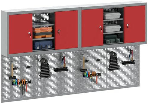 vidaXL Verktygsskåpsset med hylla 6 pcs Röd Pulverlackerat stål, Verktygsskåp för workshop, väggmonterad hylla, metallförvaring, garage pegboard-system