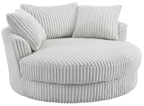 Home Detail Skyler Swivel Loveseat, Silver Teddy Jumbo Cord | Swivel Function, Large Cuddle Chair Sofas, Teddy Jumbo Cord Fabric