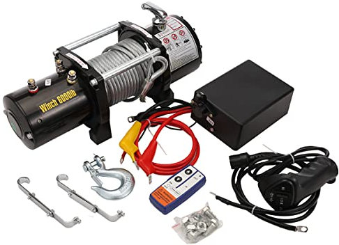 DVKG Kit De Cabrestantes Eléctricos 12V 24V 2000-6000LBS, Recuperación Cabrestante Camión Eléctrico De Cuerda Sintética Con Control Remoto Inalámbrico, Para Camión Remolque Barco Carga ATV,6000lbs,12V