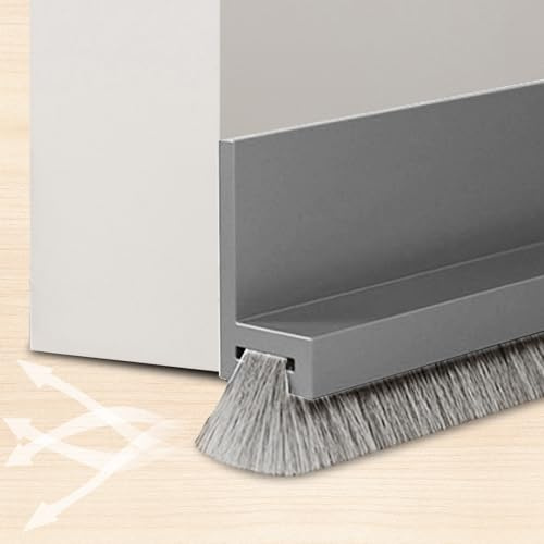 Junta de Cepillo 53mm para Puertas 100cm - Burlete Autoadhesivo con Cepillo Alto - Burlete Bajo Puerta - Sella Contra Polvo, Viento, Ruido, Insectos y Agua (gris)
