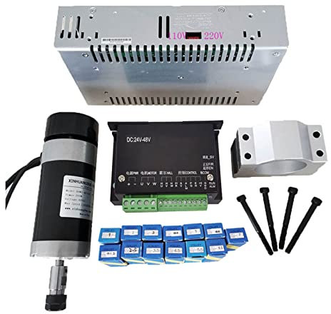 MRVAKDYDI Kit Motore mandrino CNC, Mandrino brushless ER11 da 48 V, 500 W, Morsetto da 57 mm con Viti, Driver for Motore brushless da 48 V, 48 V CC, 10,5 A(Package8)