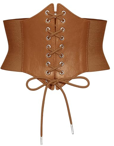 Wedtrend Damen Taillengürtel, Breiter Wickelgürtel Vintage Gebundener Waspie Hüftgurt für Damen Elastischer Frauen Tied Waspie Gürtel Korsett Belt WTBT001BrownM