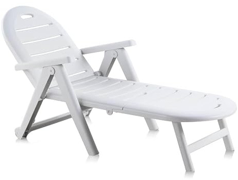 SP Berner - Tumbona Caimán - Plegable, Ajustable y con Ruedas - Ideal para Terraza y Jardín - Fabricada en España con Plástico Reciclado - Color Blanco