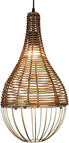 HJLJKG Lampada a sospensione retrò in rattan marrone cucina isola fattoria rurale cesto di bambù intrecciato a mano sala da pranzo lampada a sospensione illuminazione per interni creatività giapponese