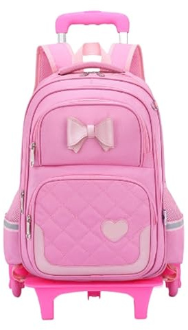 WAJJWI Schulrucksack for Schüler, Schultrolley for Mädchen, Kinder für Jungen und Mädchen(Pink)
